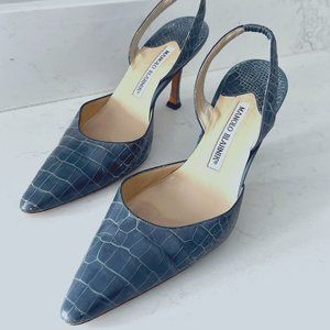 Manolo Blahnik Crocodile Carolyne Slingback